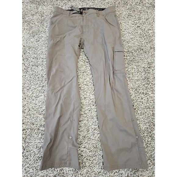 PrAna Zion Pants Mens Size 36 Beige Belted Nylon Stretch Hiking Vented - Picture 1 of 10